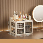 boîtes rangement cosmétiques moderne pliables beige clair poignées dorées étiquettes produits