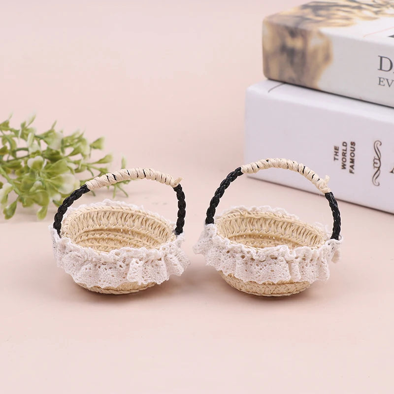 paniers tissés bambou rustique poignées tissu nature animaux collection miniature decoration