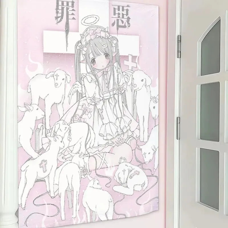 rideau chambre enfant rose clair motif dessin animé animaux décoration murale textile polyester décoratif