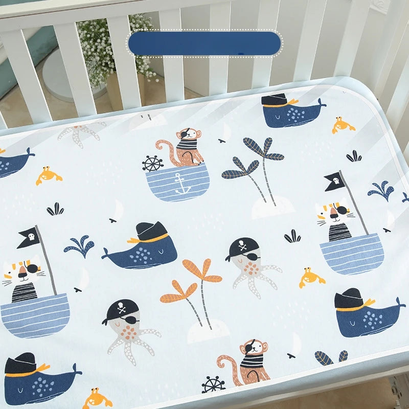 tapis bébé rose bleu zigzag blanc anti urine réutilisable coton moderne doux chambre bébé