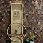 mosaïque hexagonale bois marron moderne décoration murale chic pièces irrégulières gravure naturelle