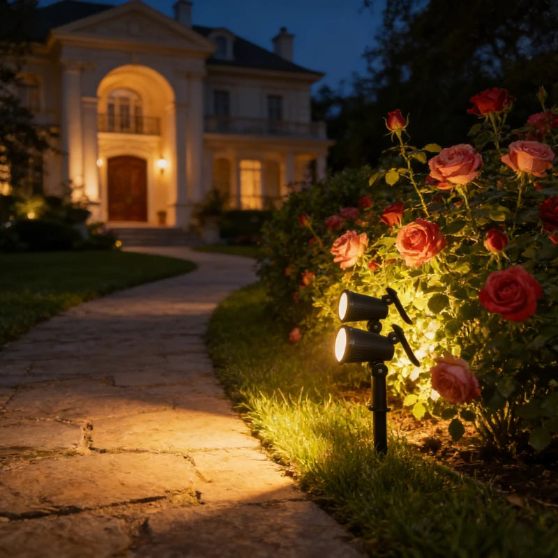 projecteur solaire led extérieur réglable ip65 jardin décoration lumière blanche moderne fixé piquet