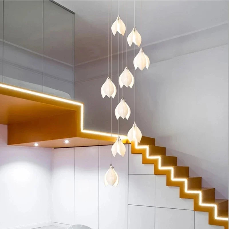 suspension lumineuse moderne blanc doré fleur élégant luminaire salon villa luxe