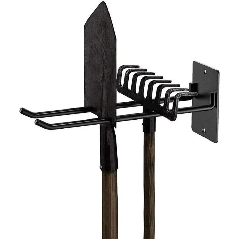 porte outils mural métal noir rangement jardin pelles râteaux balais industriel fixe mur crochets