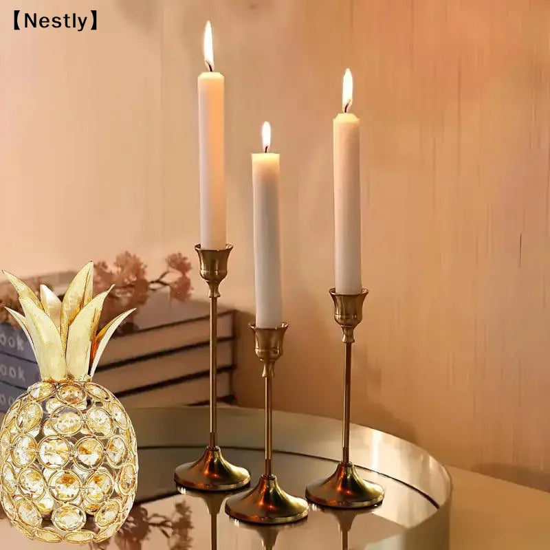 bougeoirs table décoration maison moderne doré lisses opaques set mariage anniversaire