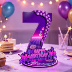 décoration anniversaire enfant années 80 disco numérotée violet rose magenta jaune
