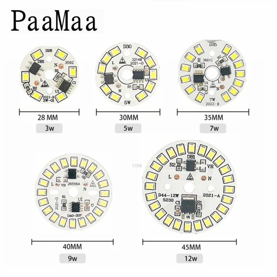 Chip LED 3W 5W 7W 9W 12W Blanc Opacité Moderne Câble 220V 240V SMD