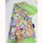 tissu brocart fleurs reliefs multicolore rose bleu vert jaune blanc biodegradable longueur 150cm echangable