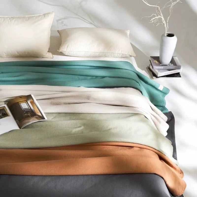 couverture bébé coton lin solide moderne portable été pique nique voyage maison vert gris