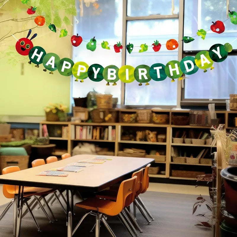 guirlande fête anniversaire happy birthday fruits pommes poires fraises adhésif enfantin