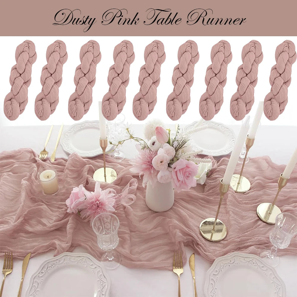chemin table gaze coton rose pâle décoration mariage table boho rustique