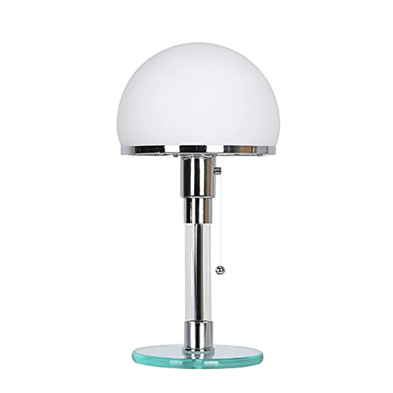 lampe table moderne boule verre blanc chrome interrupteur bouton led e27