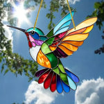 colibri tortue mosaïque verre coloré artisanal tiffany chaîne dorée décoration suspendue maison jardin