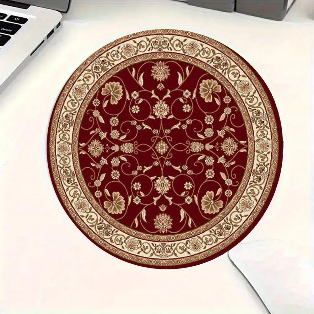 tapis rond vintage oriental persan motif floral ornements floraux rouge beige tapis souris antidérapant
