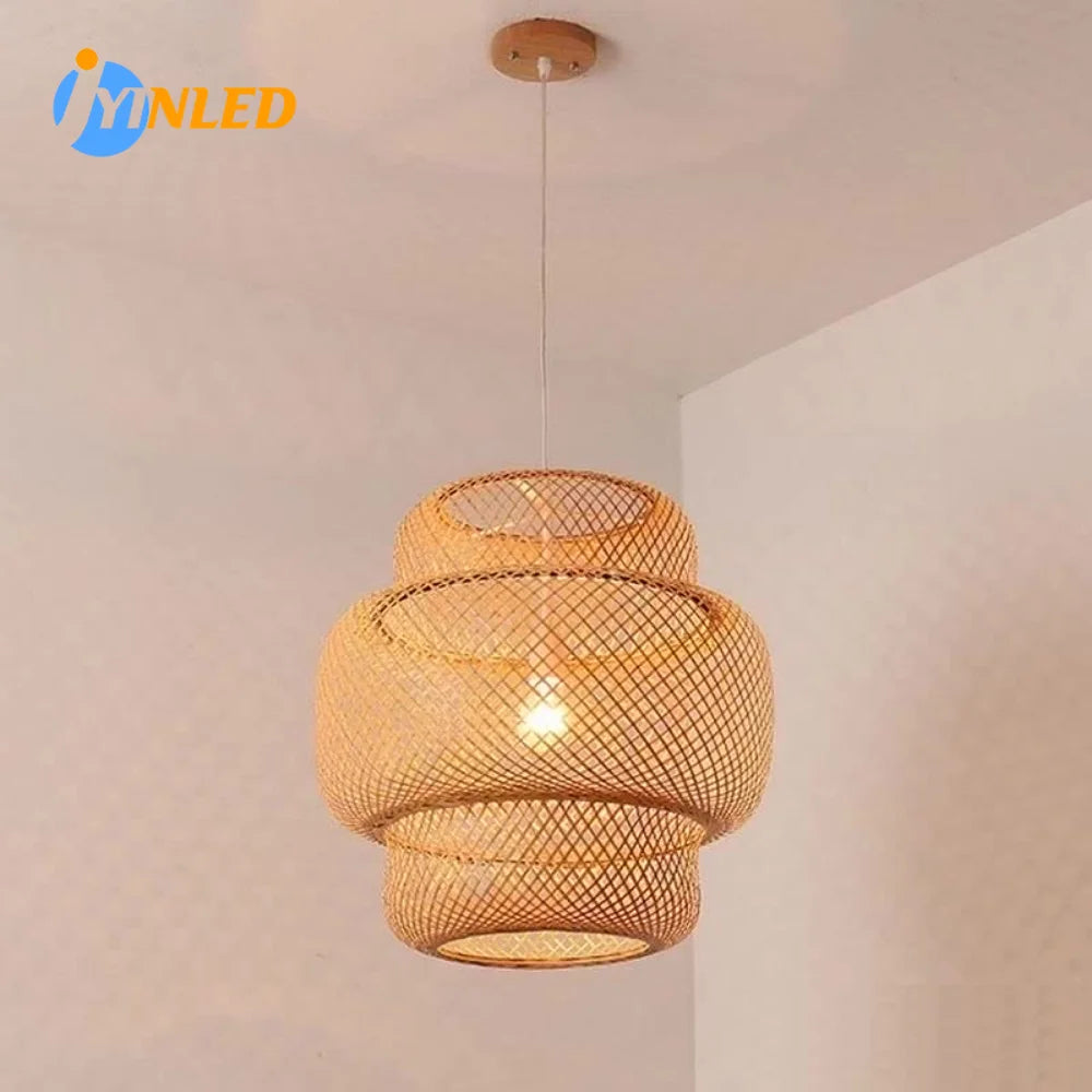 lampe suspendue moderne rustique tissage rotin orange clair câble suspendu flux lumineux faible autonome