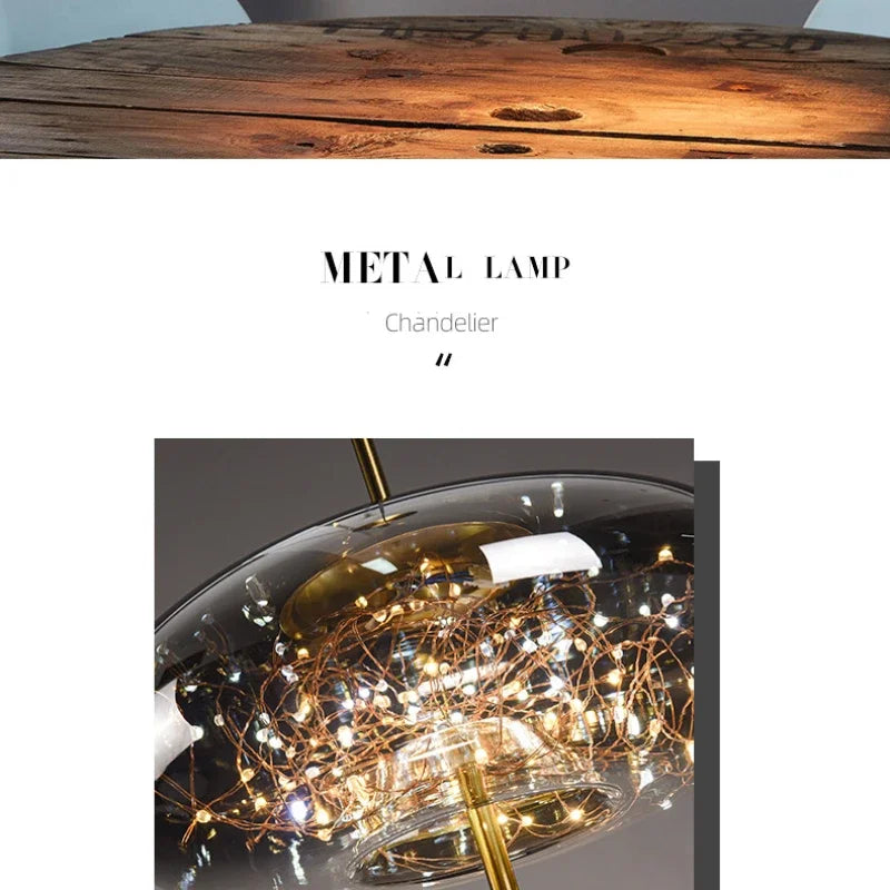lampe suspendue moderne transparente dorée fil cuivre câble suspendu chambre salon étude chambre d'hôtel