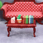 miniature meuble deco maison table basse rouge marron blanc cactus livres bananes figurines