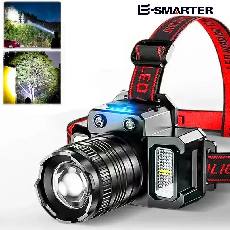 lampe frontale led rechargeable sensor camping travail pêche chasse noir blanc bleu texturé moderne