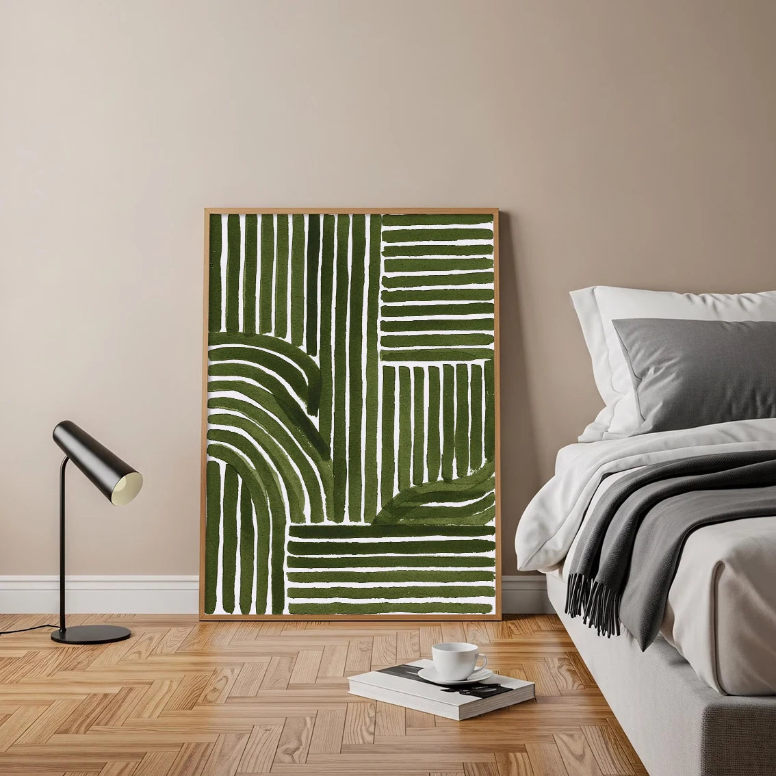 impression toile abstraite lignes vertes minimaliste moderne décoration murale botanique texture canvas