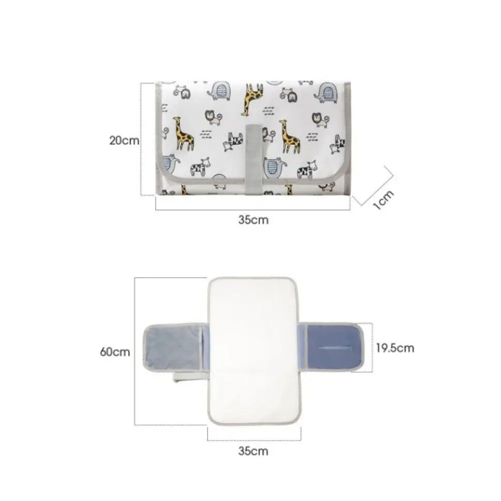 tapis changement portable bébé motif animalier blanc gris bleu