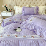 drap plat brodé rose clair classique plissé taies oreillers ensemble literie romantique