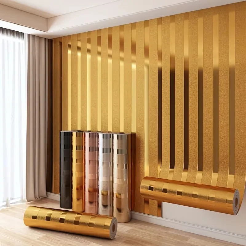rideau décoratif moderne or rayures brillant adhésif élégant tissu rouleau chambre salon
