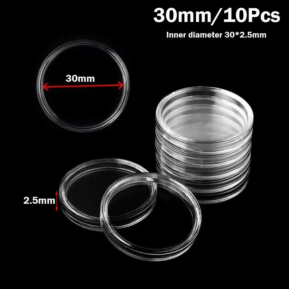 boîtes rangement pièces transparentes rondes modernes 20mm 25mm 27mm 30mm 35mm 40mm 45mm 50mm
