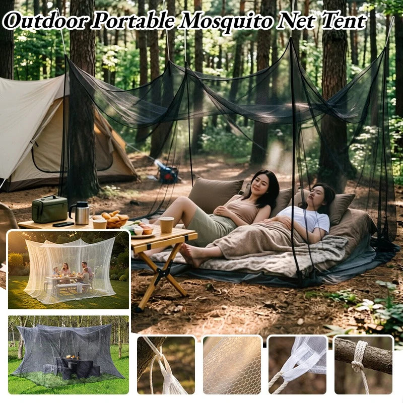 filet anti moustiques portable extérieur camping transparent maille fine noir blanc cordelette inclusion camping