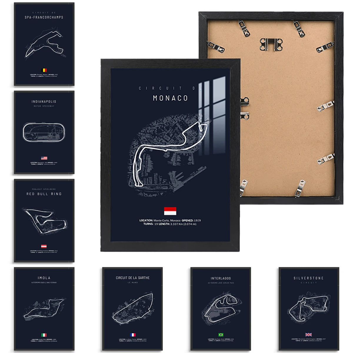 cadre photo noir moderne toile circuit f1 imola affiche photo clip ressort 30x40cm