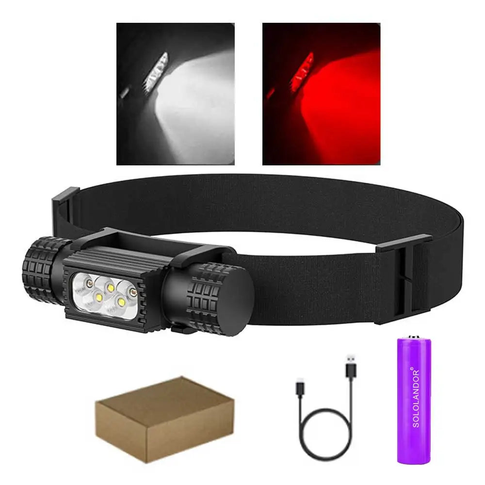 lampe frontale noire led charge usb rohs camping fishing moderne
