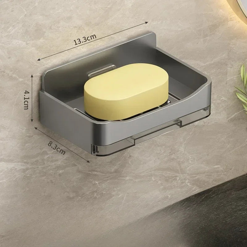 porte savon mural adhésif gris moderne double drainage salle bains organisateur plastique