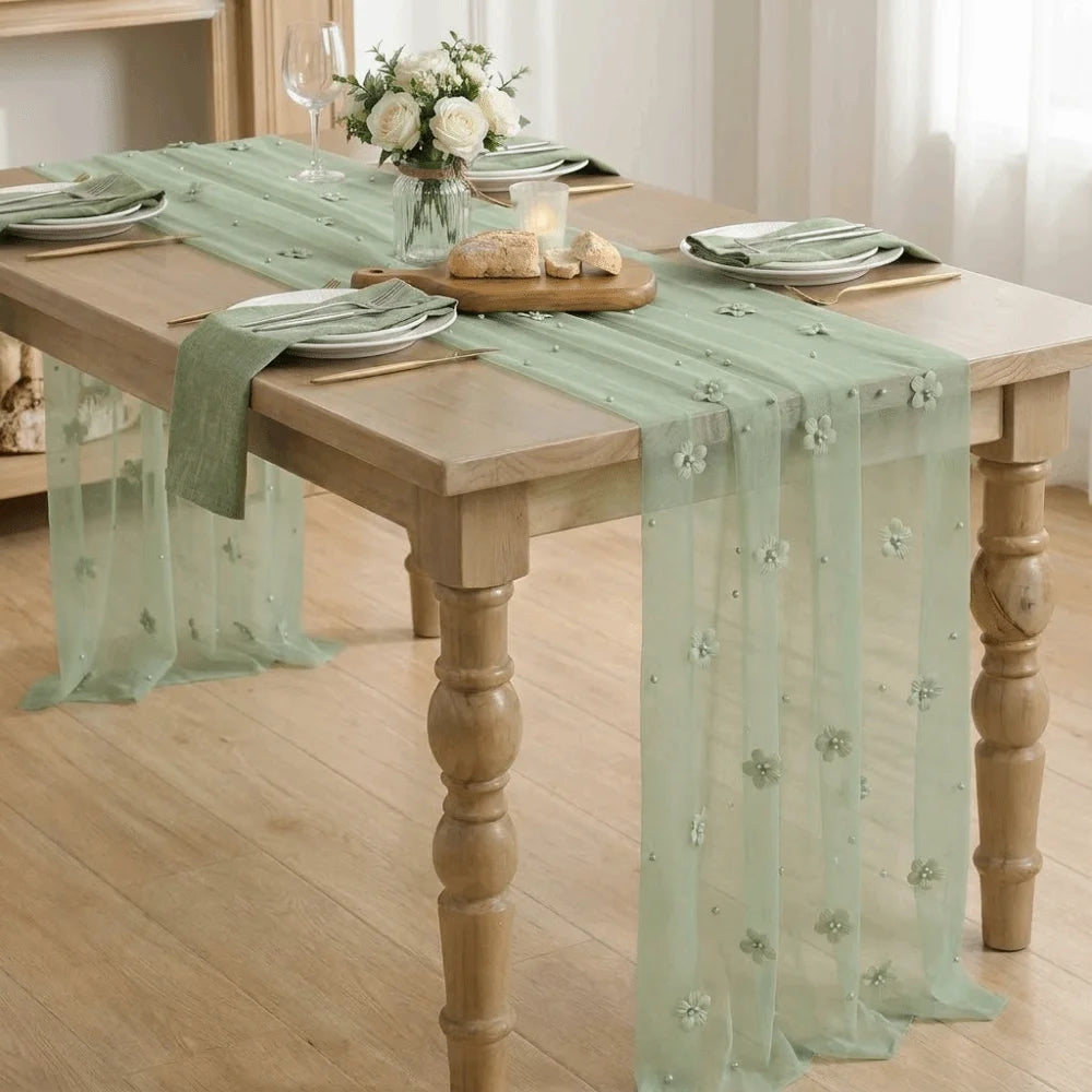 chinois table fleuri relief vert clair rouge translucide mariage decorative