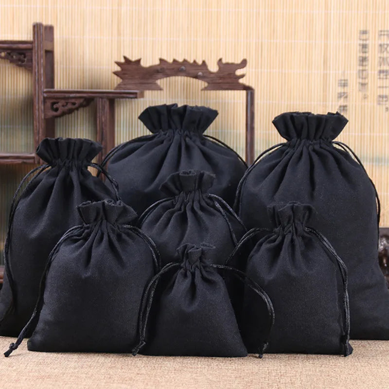 sacs rangement réutilisables toile coton cordon anti poussière blanc noir