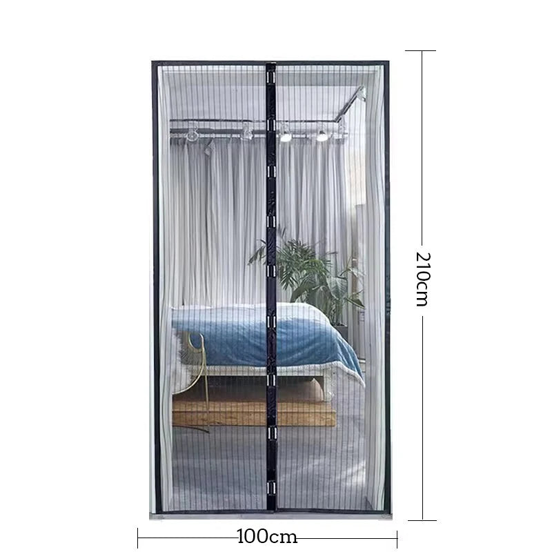 rideau porte anti moustiques aimants gris clair noir rayures horizontales semi transparent moderne ventilation