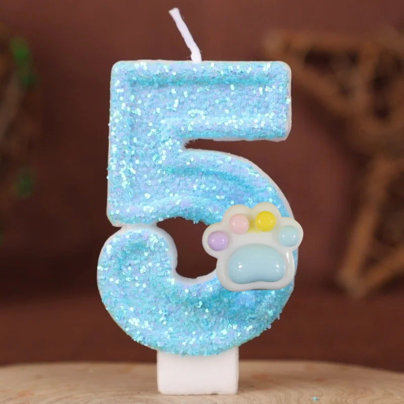 bougies forme chiffre pailletées bleu pâle blanc décoratives anniversaire enfants numérotées
