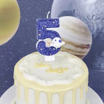 bougies numéraires bleu pailleté motif étoiles thème espace anniversaire mariage fiançailles tringle