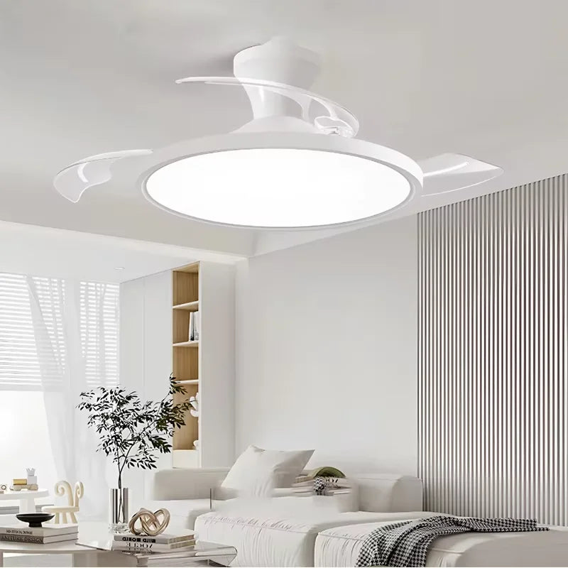 ventilateur led moderne invisible 48 pouces moteur dc grande puissance air pales pliables blanc