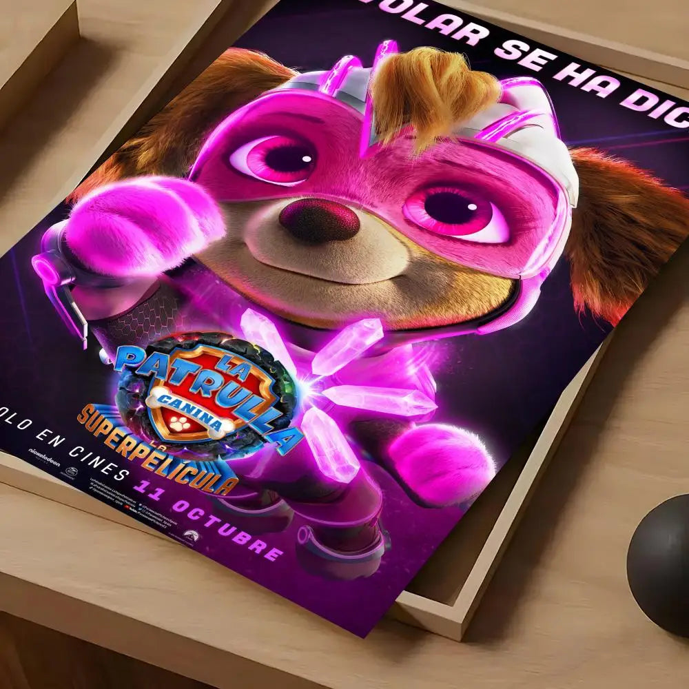 affiche paw patrol moderne personnages animés logo the mighty movie bleu violet rose jaune