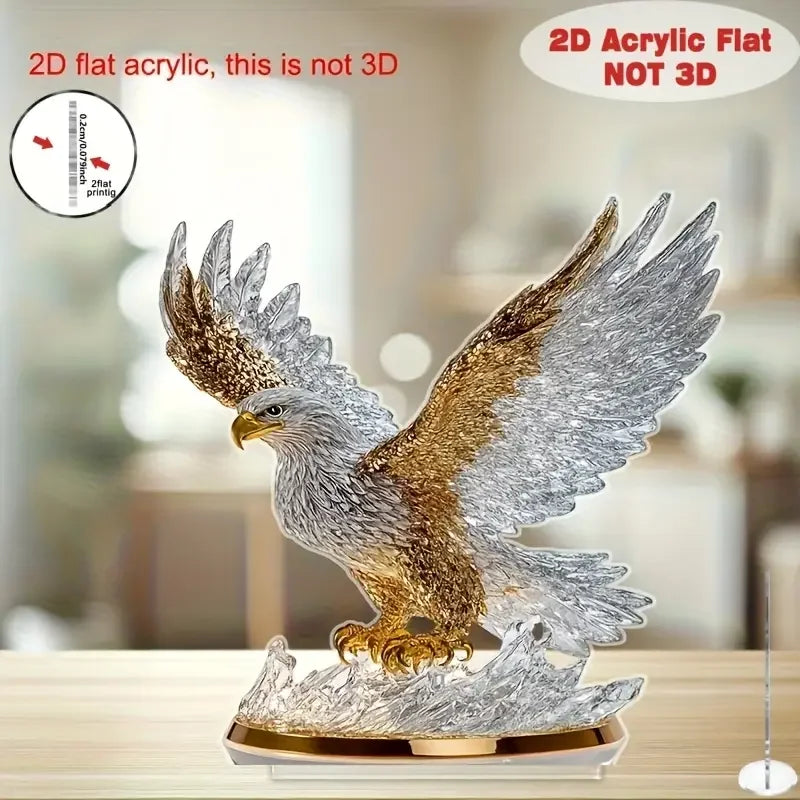 décoration sculpture aigle transparent doré moderne brillance effet métallique base plate