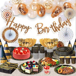 assiettes noires points dorés cuillères fourchettes couteaux gobelets serviettes tablecloth festif jetables moderne