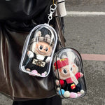 sac main transparent moderne chaîne métallique personnage peluche pompons colorés tendance adulte fille garçon