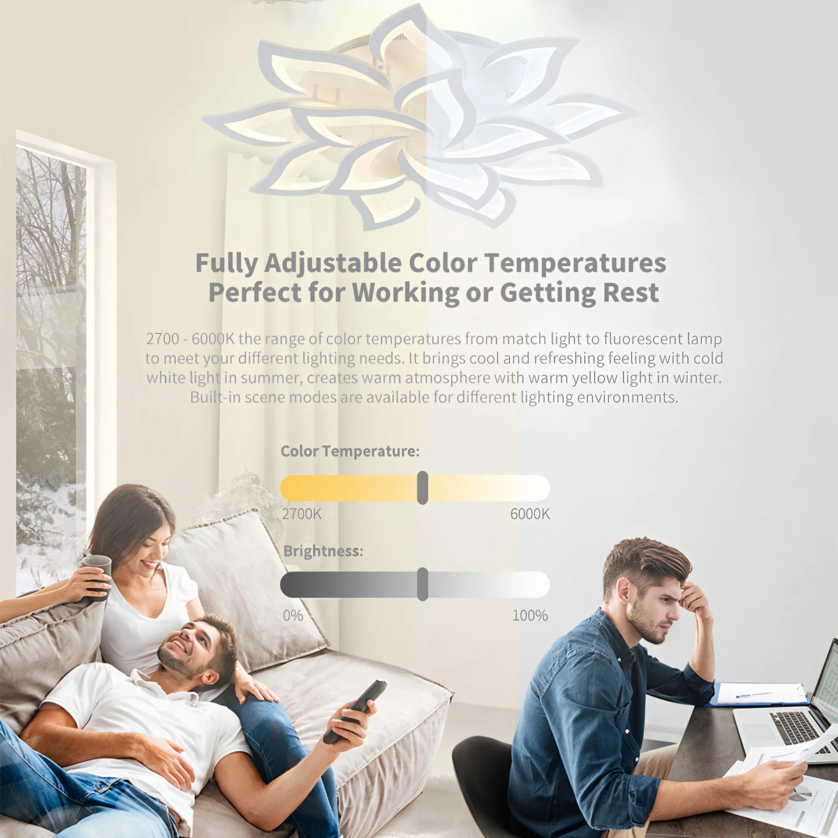 plafonnier led moderne fleur lotus blanc télécommande différentes couleursflux lumineux réglable garantie an