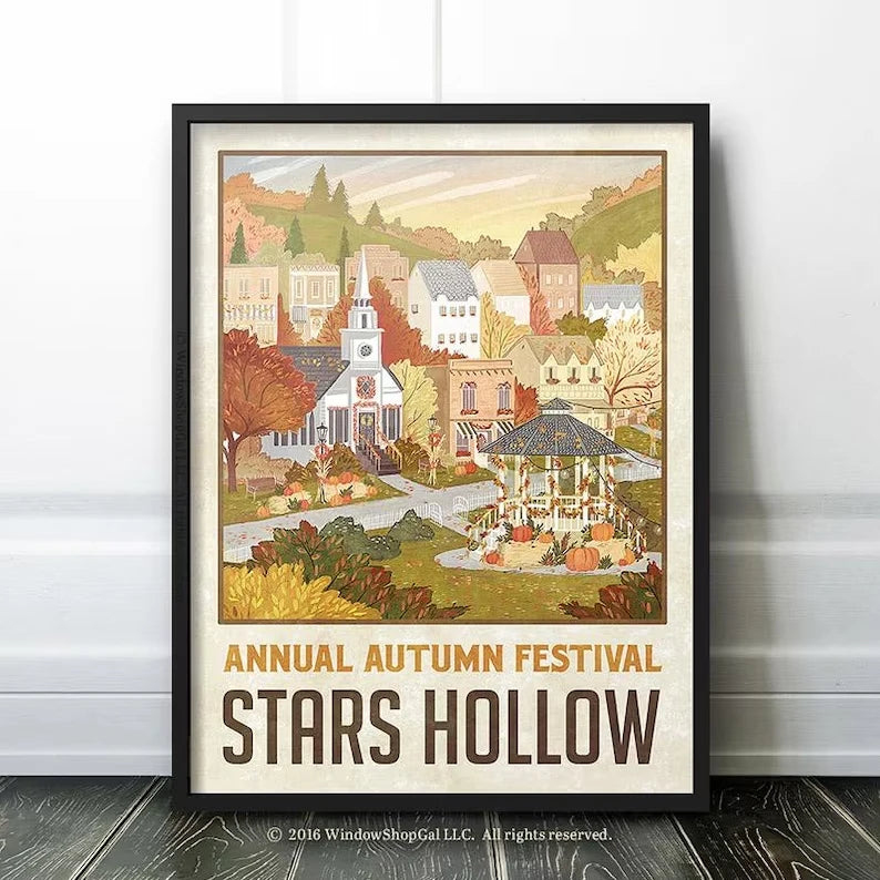 affiche murale vintage illustration ville automne festival stars hollow chambre salon decoration print vintage