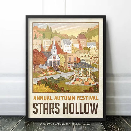 affiche murale vintage illustration ville automne festival stars hollow chambre salon decoration print vintage