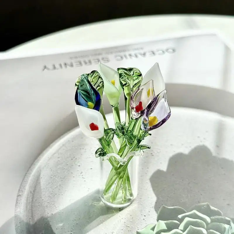 bouquet artificiel fleurs stylisées feuilles vertes blanc vert bleu jaune moderne décoration maison ornement