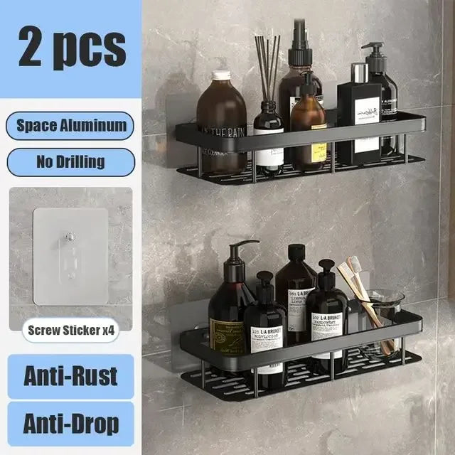 étagère murale aluminium noir contemporaine clips magnétiques rangement salle bain douche toilettes multifonctionnelle fixations