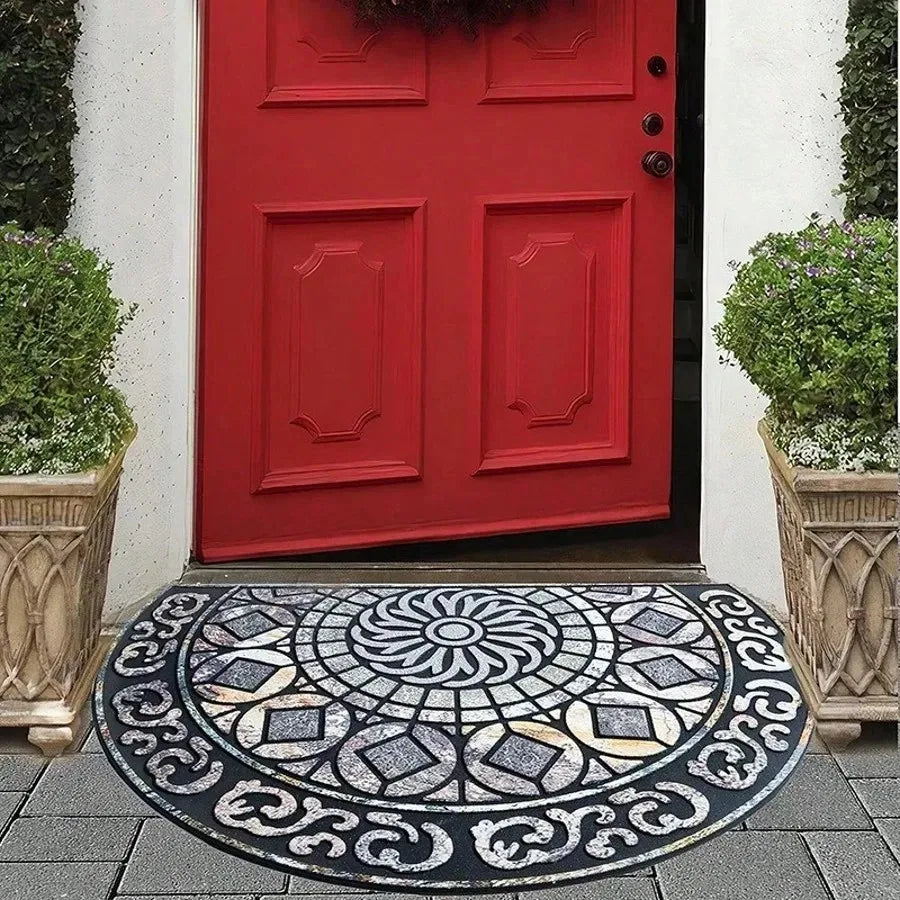 tapis d'entrée noir marron motif géométrique antidérapant polyester moderne