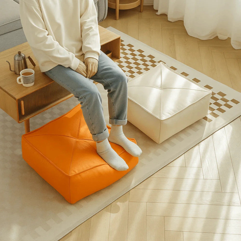 pouf carré moderne simili cuir beige orange vert mousse pe doux anti décubitus minimaliste