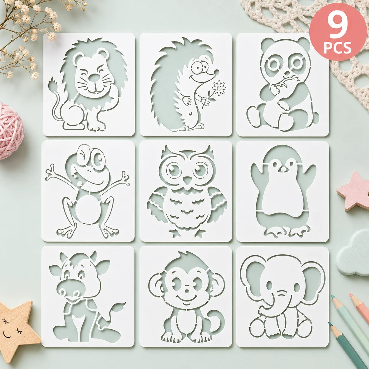 pochoirs animaux mignons blancs cartoon gabarits peinture tissu toile loisirs créatifs DIY différents