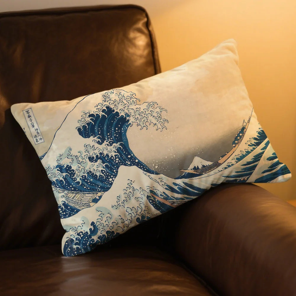 housse coussin impression vague montagne bleu beige violet polyester 100% opacité artistique ølets
